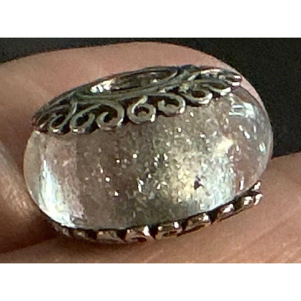 Pandora S925 ALE Sterling Silver Clear Faceted Glass Scrollwork Charm Retired